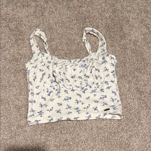 Hollister White and Blue Floral Crop Top
